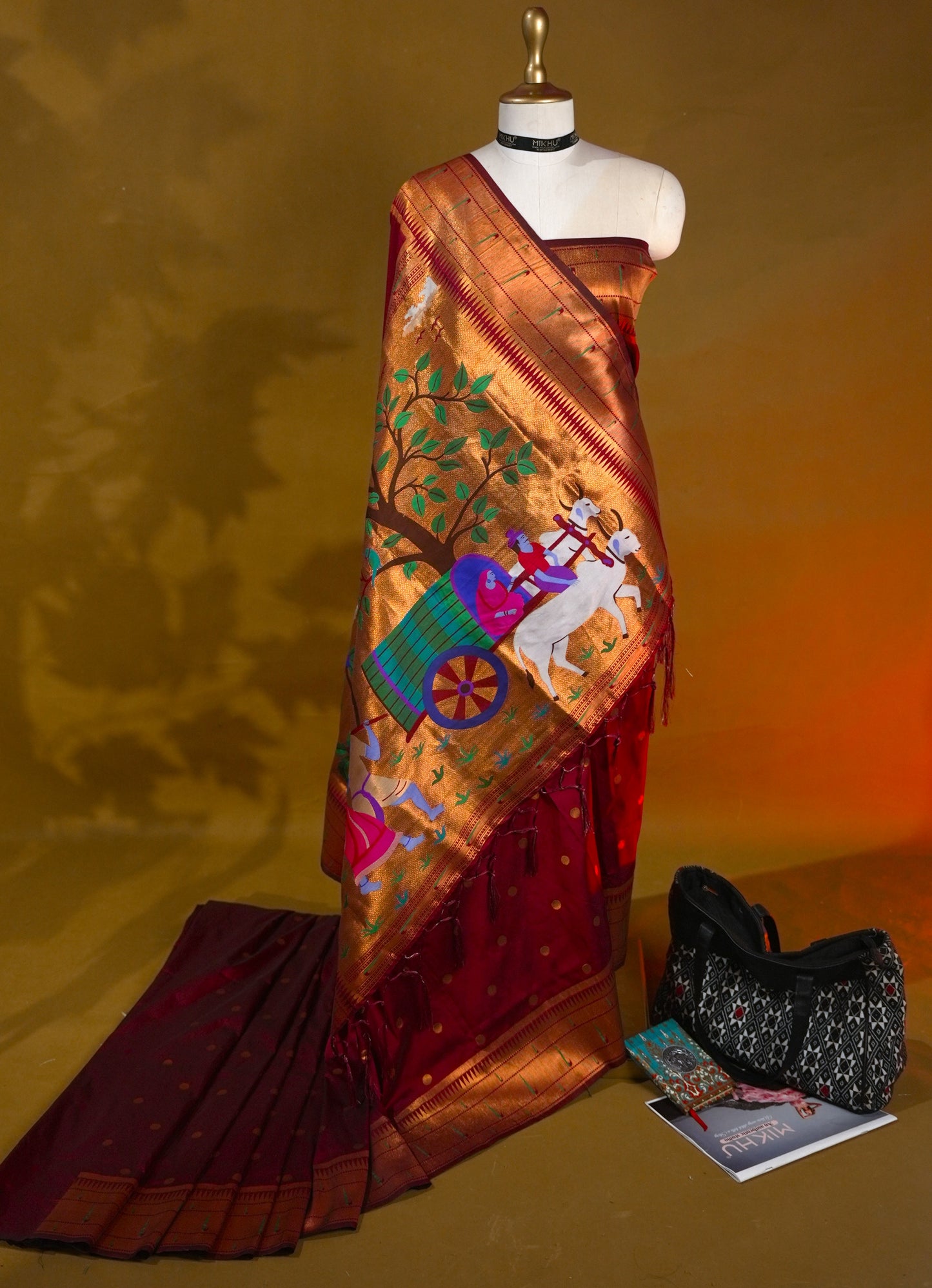Maroon digital printed saree DS005