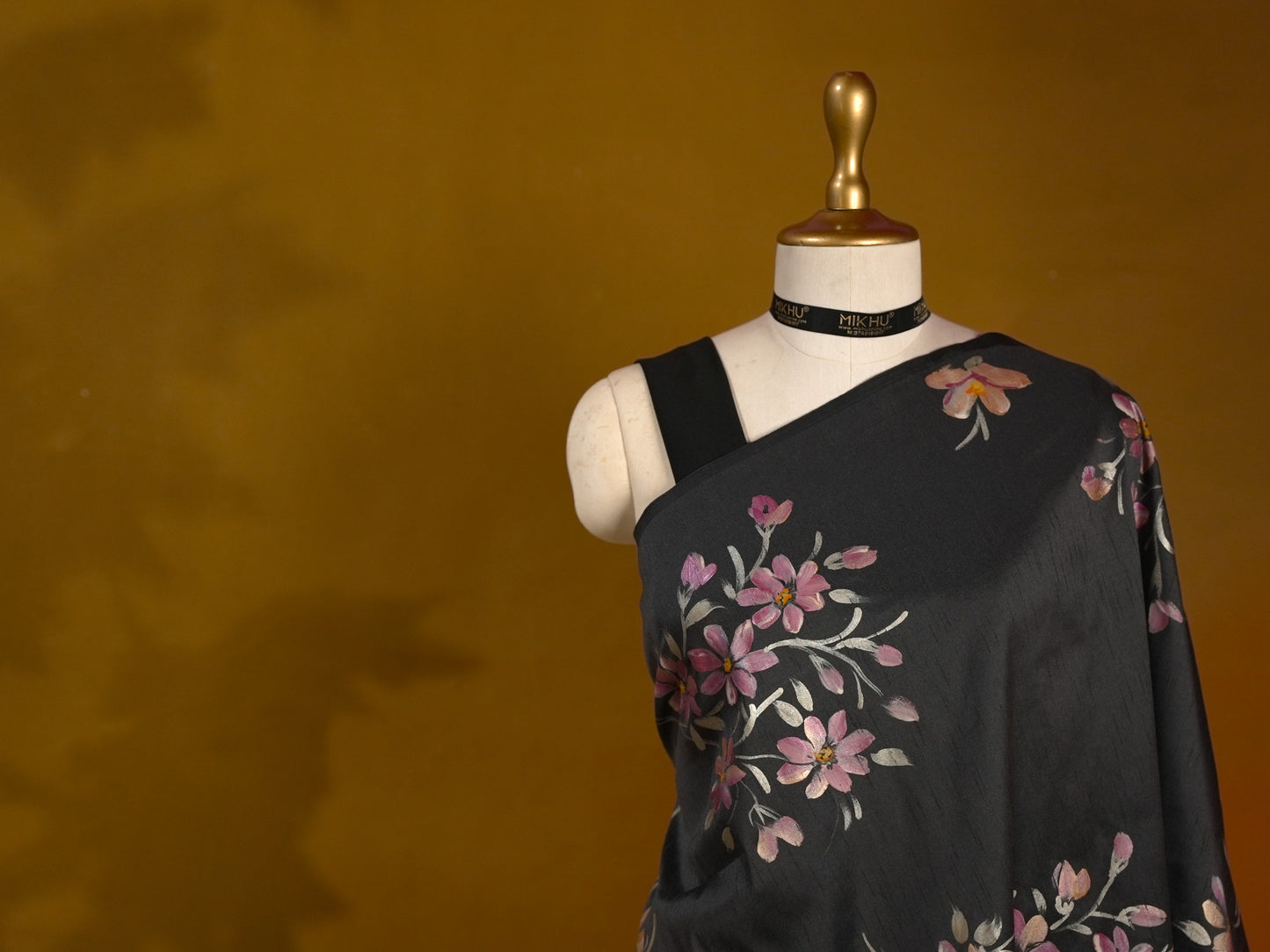 Black floral handpainted saree HP005