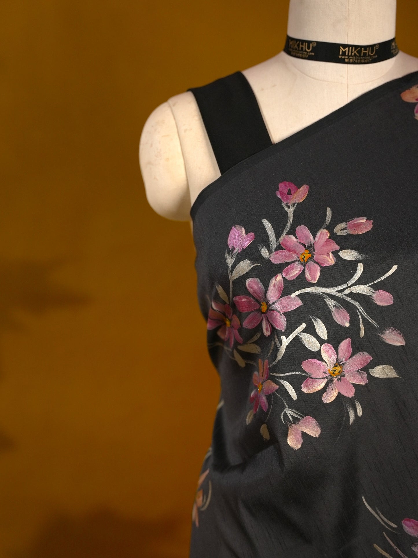 Black floral handpainted saree HP005