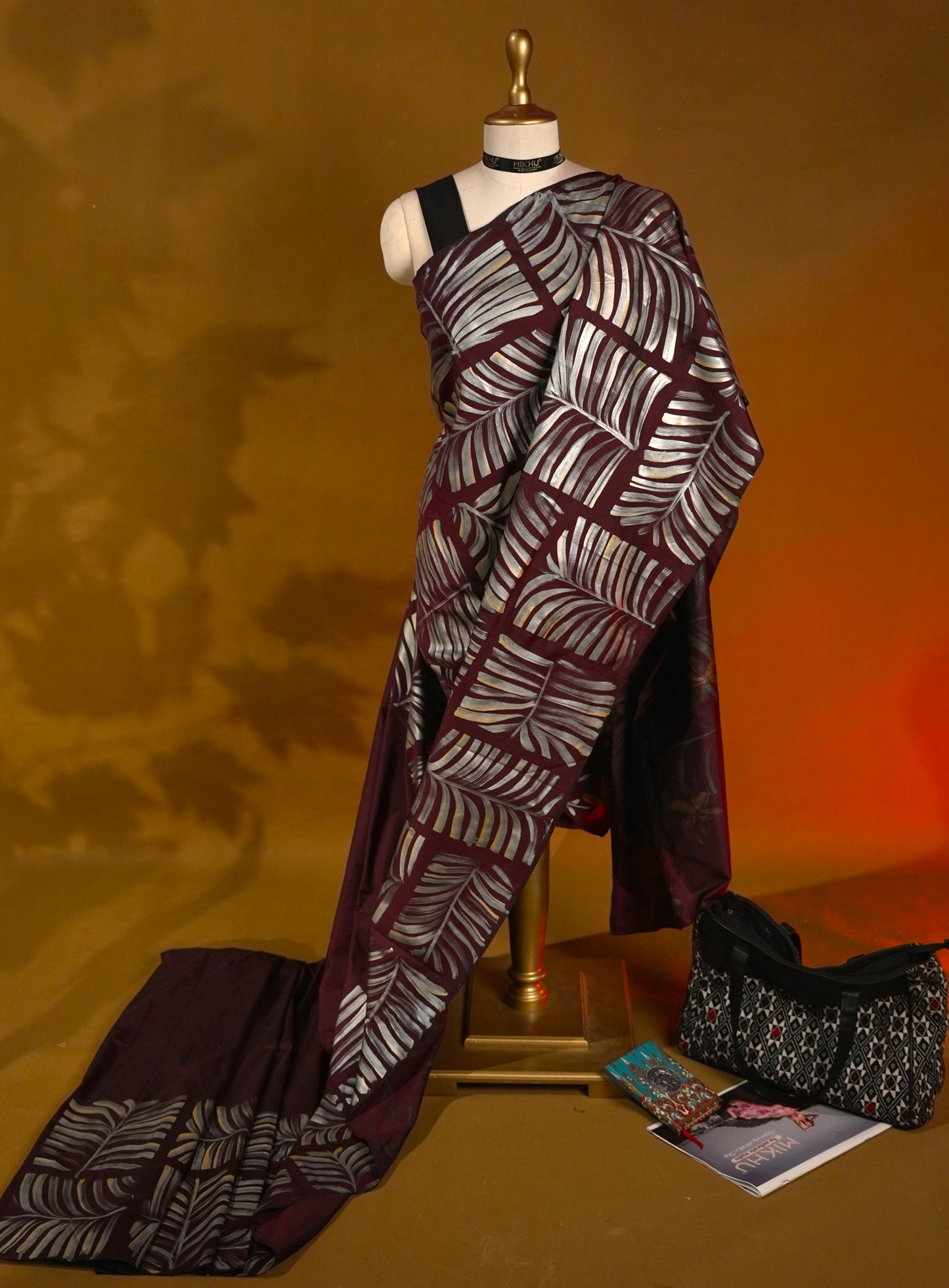 Maroon handpainted saree HP004