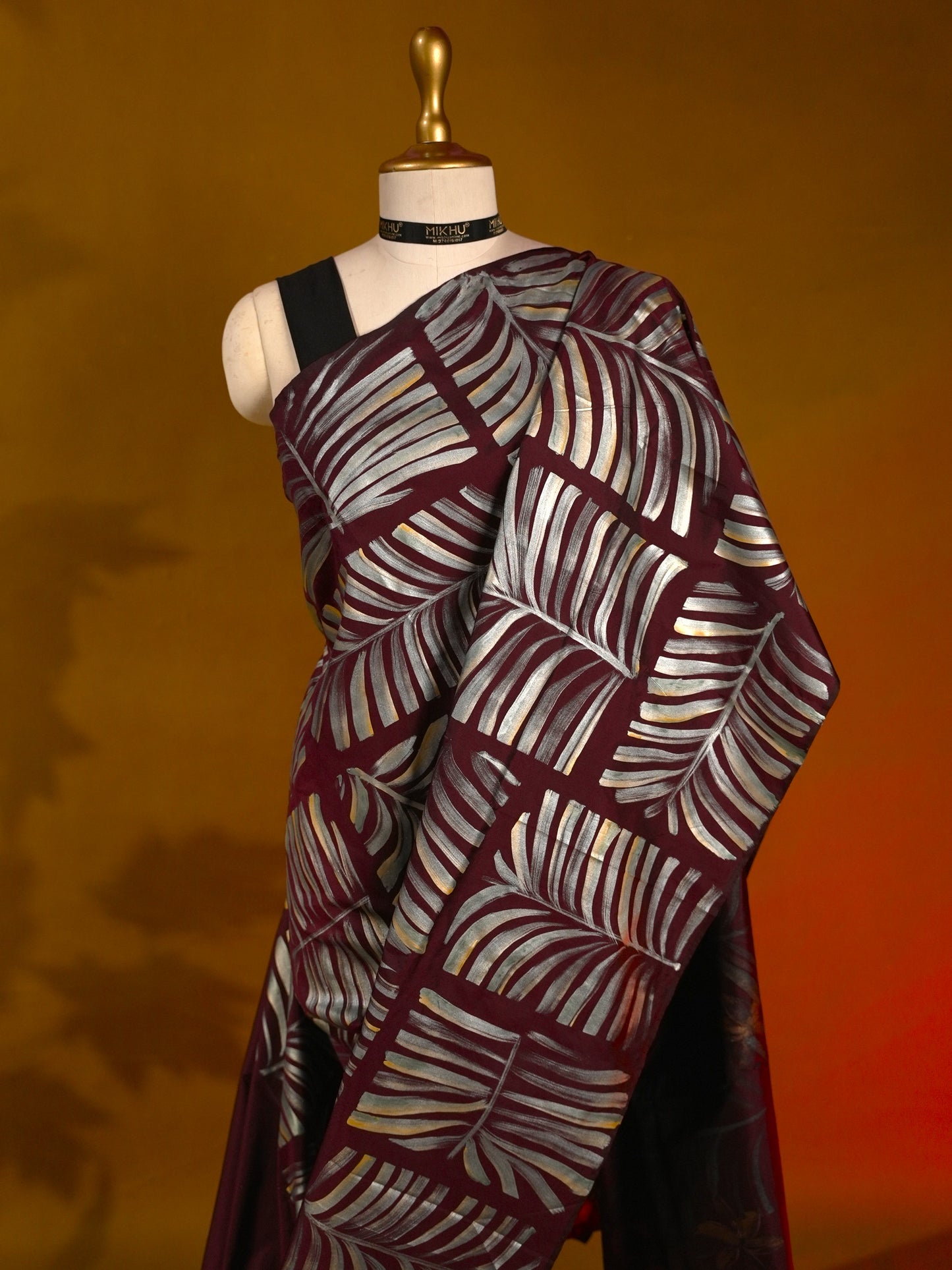 Maroon handpainted saree HP004