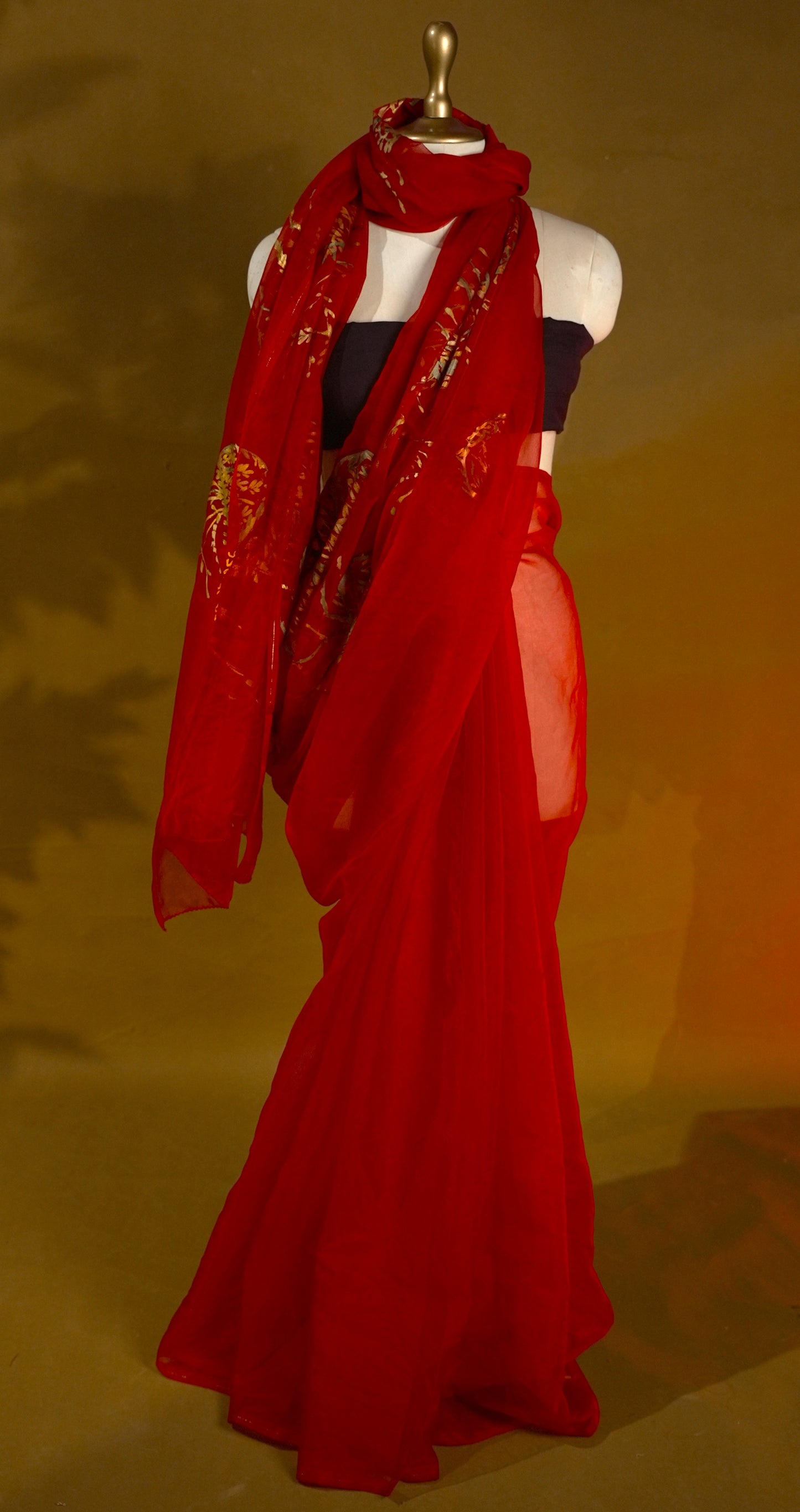 Red organza Handpainted Designer Saree HP002