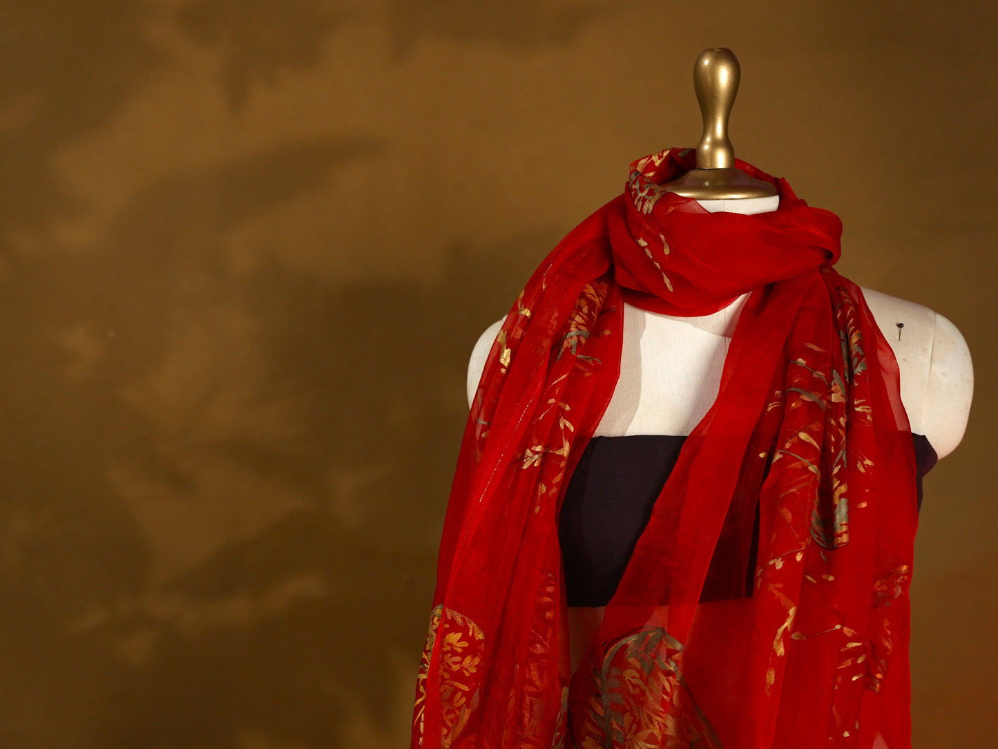 Red organza Handpainted Designer Saree HP002