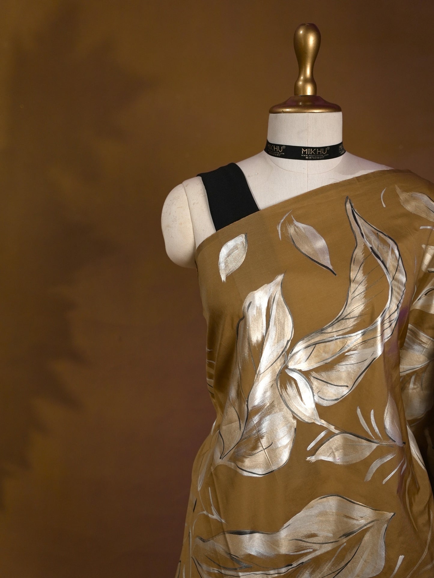 Muted gold Handpainted Designer Saree HP001