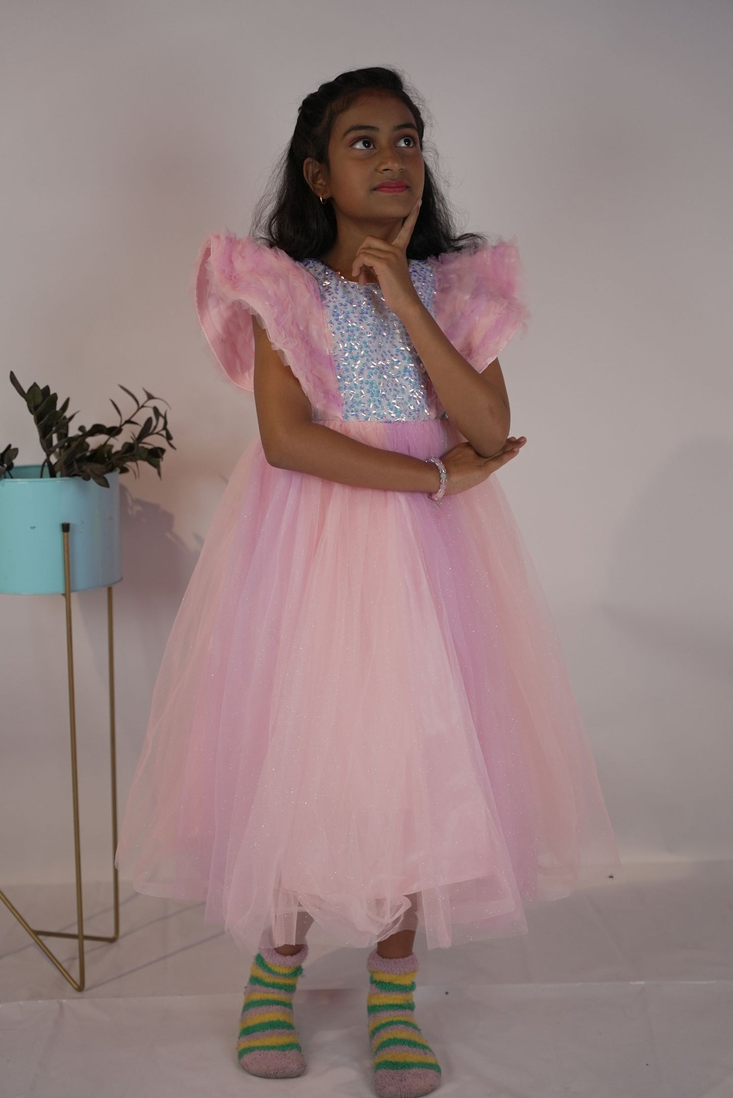 Pastel pink party wear frock KW051