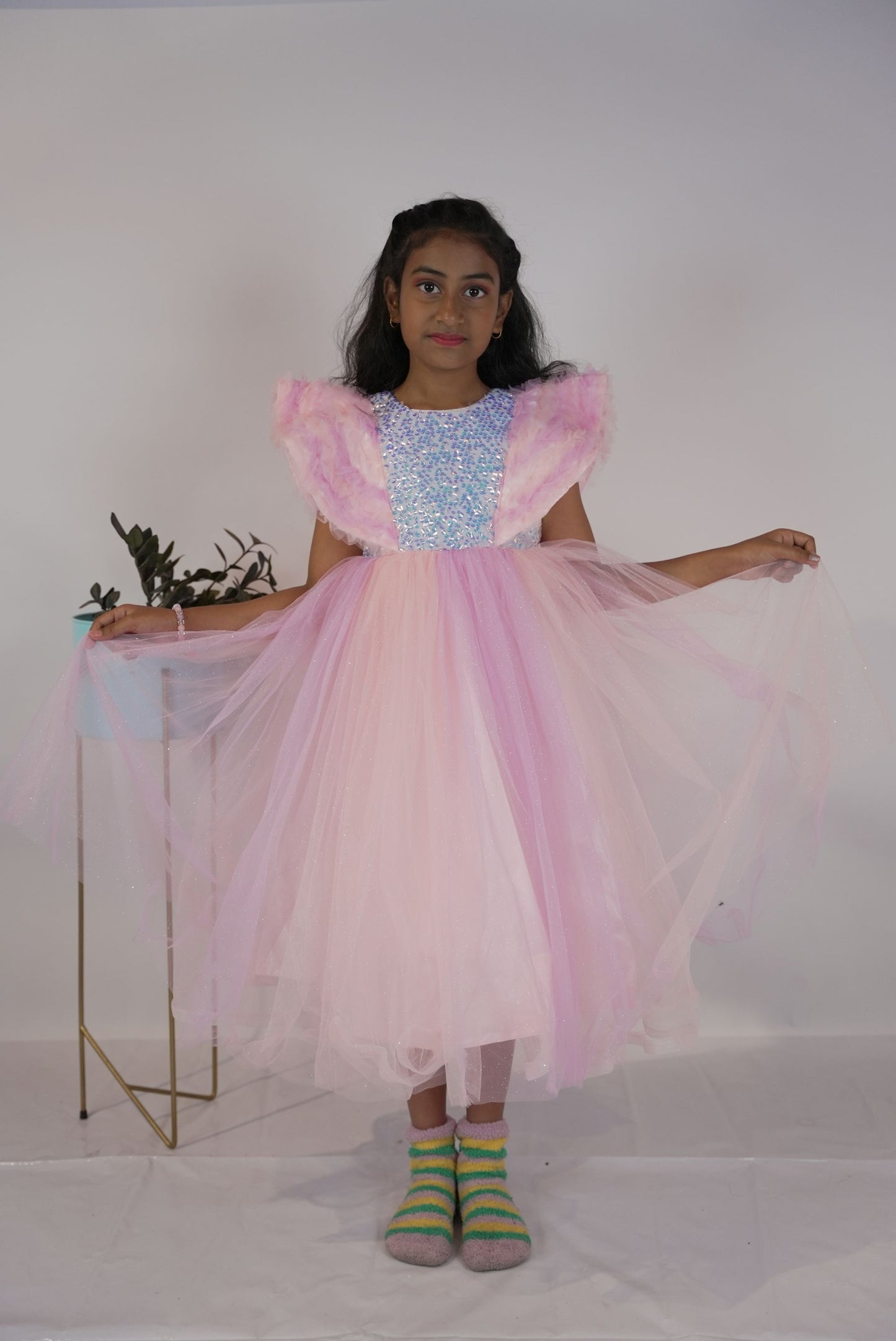 Pastel pink party wear frock KW051