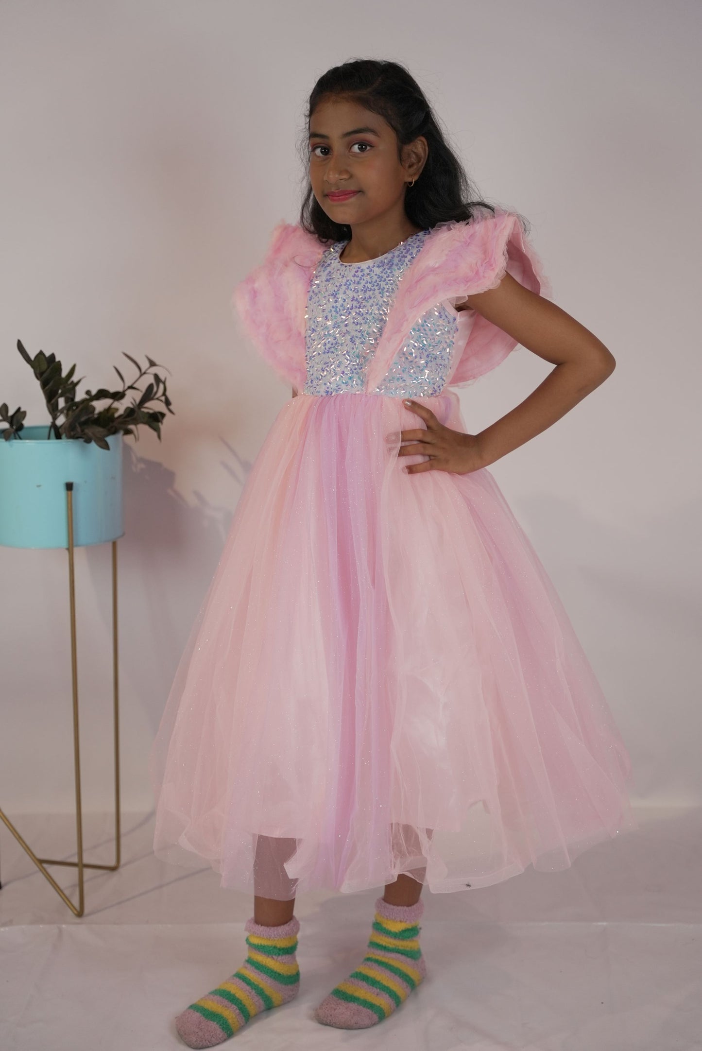 Pastel pink party wear frock KW051