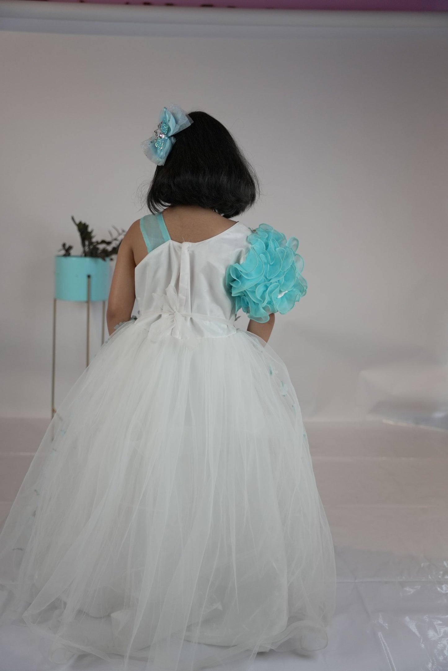 Blue and white floral partywear gown KW050