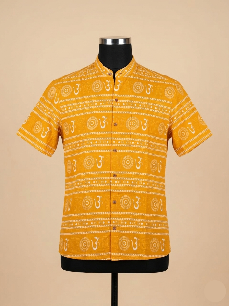 Mango yellow Om printed Mens Shirt