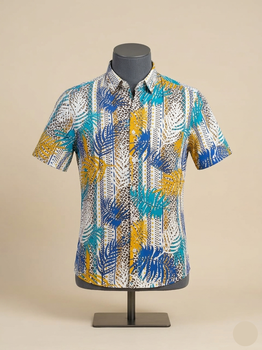 Trendy leaf printed mens shirt