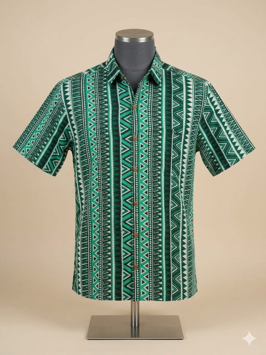 Mens green geometric printed shirt