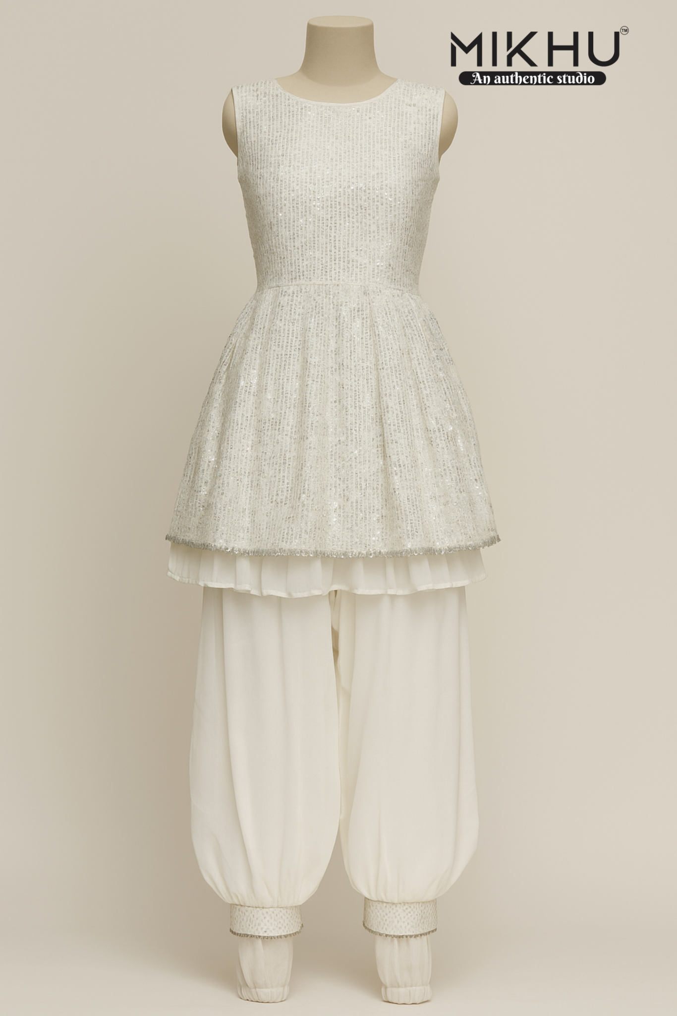 White sequin Sharara set KW025