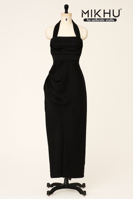 Black satin dress BS006