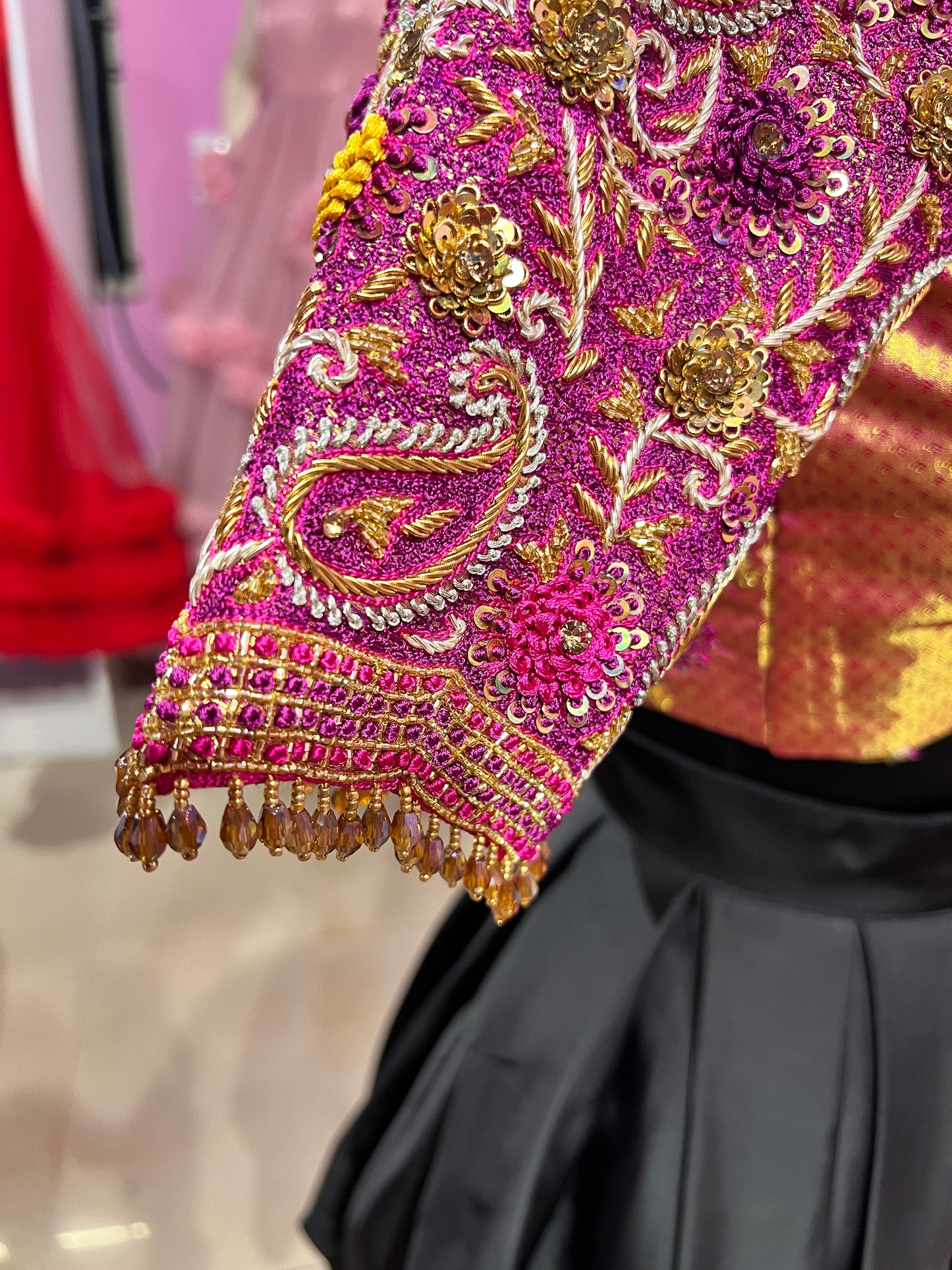 Pink golden Aari work blouse