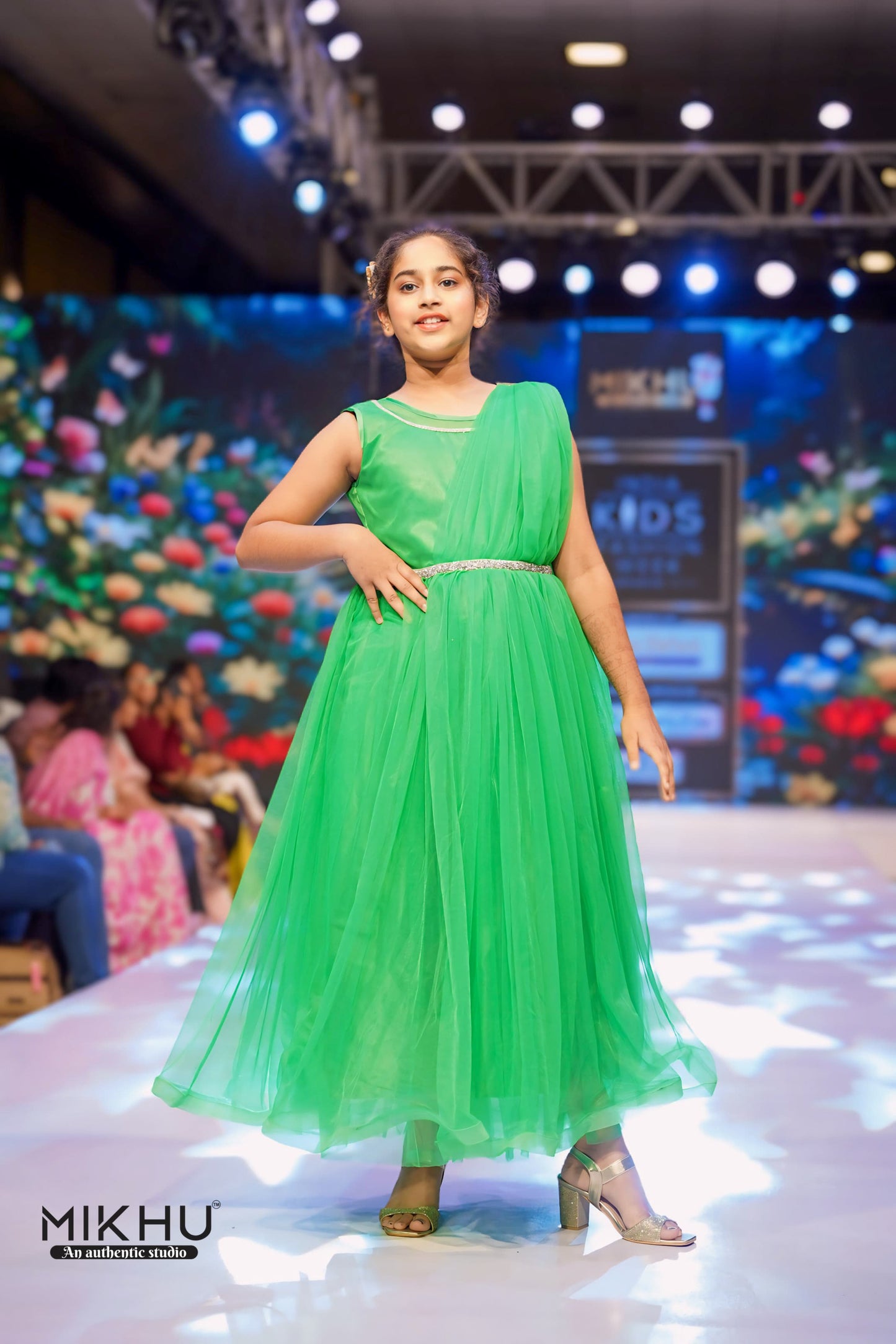 Green elegant kids frock KW019