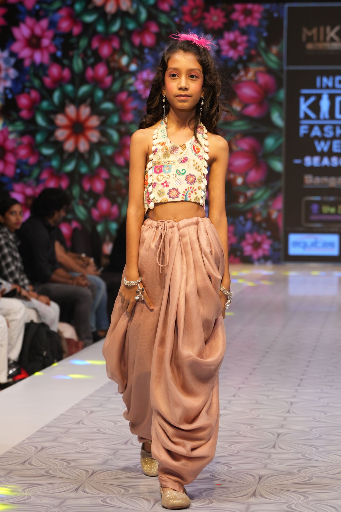 Peach kids designer wear dhoti & crop top RR015