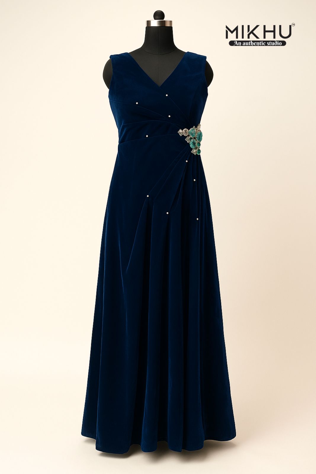 Teal velvet flared gown GN001