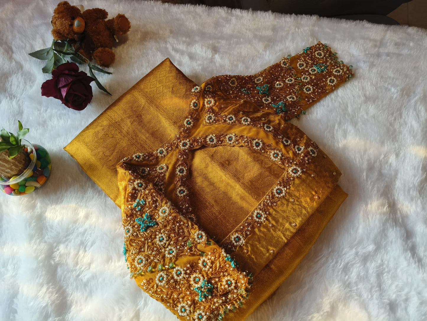 Mustard yellow heavy handwork blouse