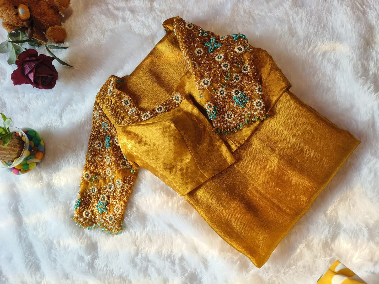 Mustard yellow heavy handwork blouse