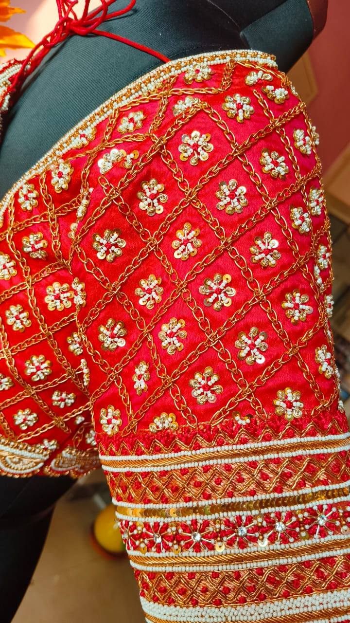 Red and white handwork blouse