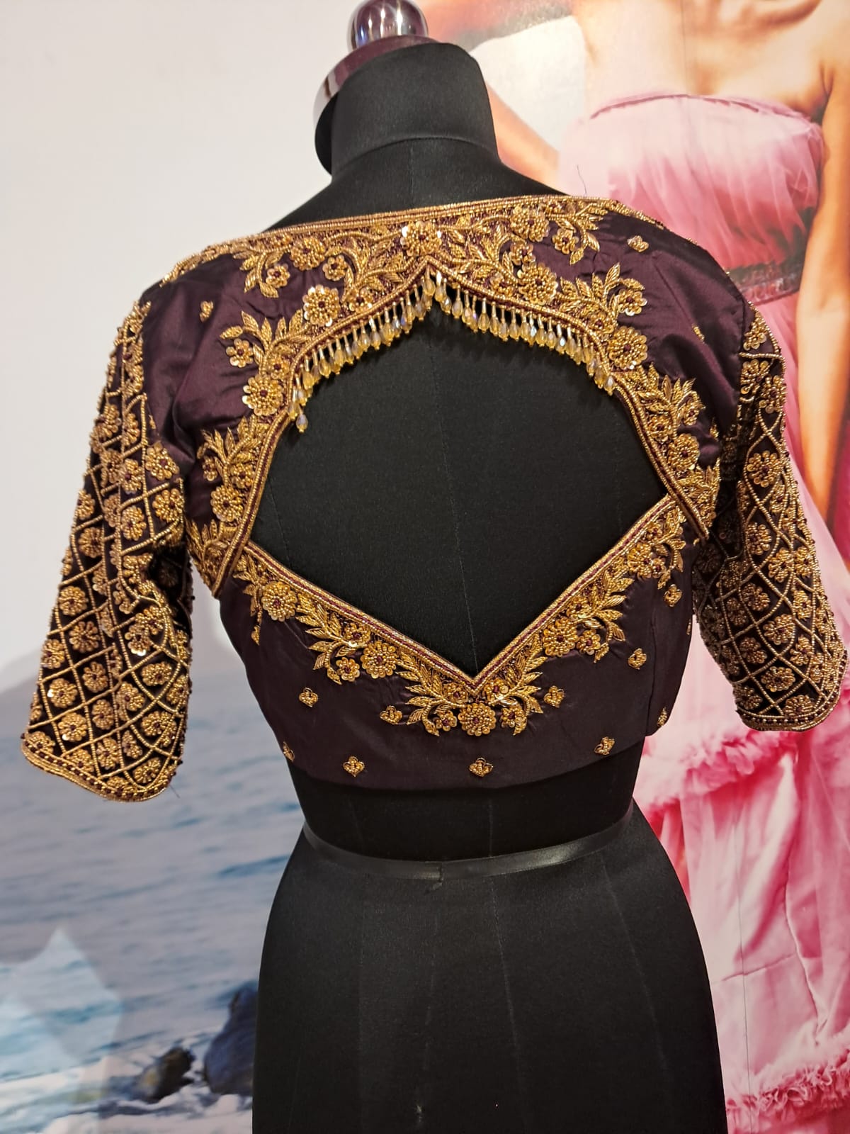 Dark purple heavy hand work blouse