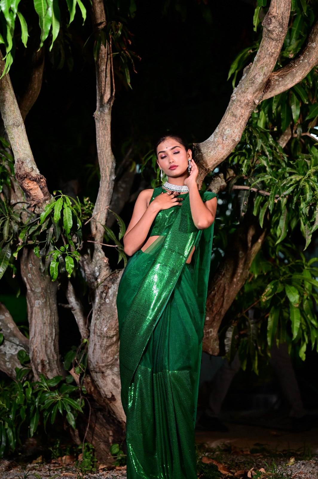 Dark green designer wear saree DS003