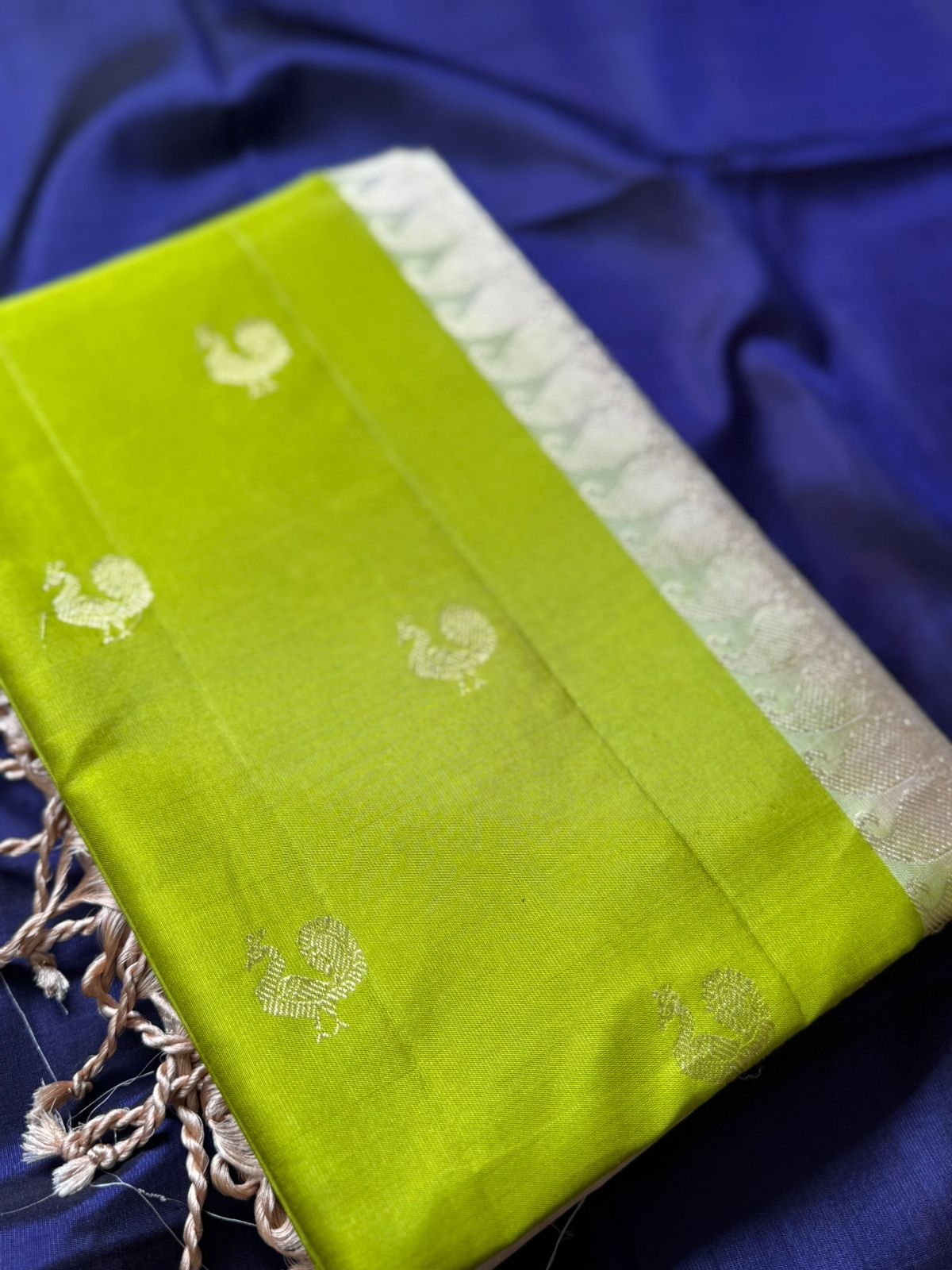Green & Creme Pure Kanchi Silk Saree KS005