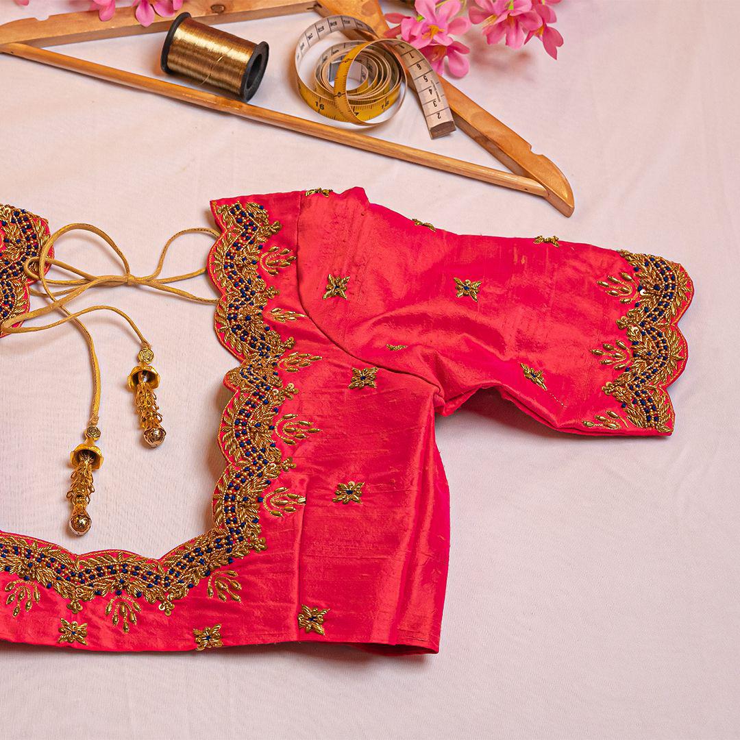 Pink scallop design handwork blouse