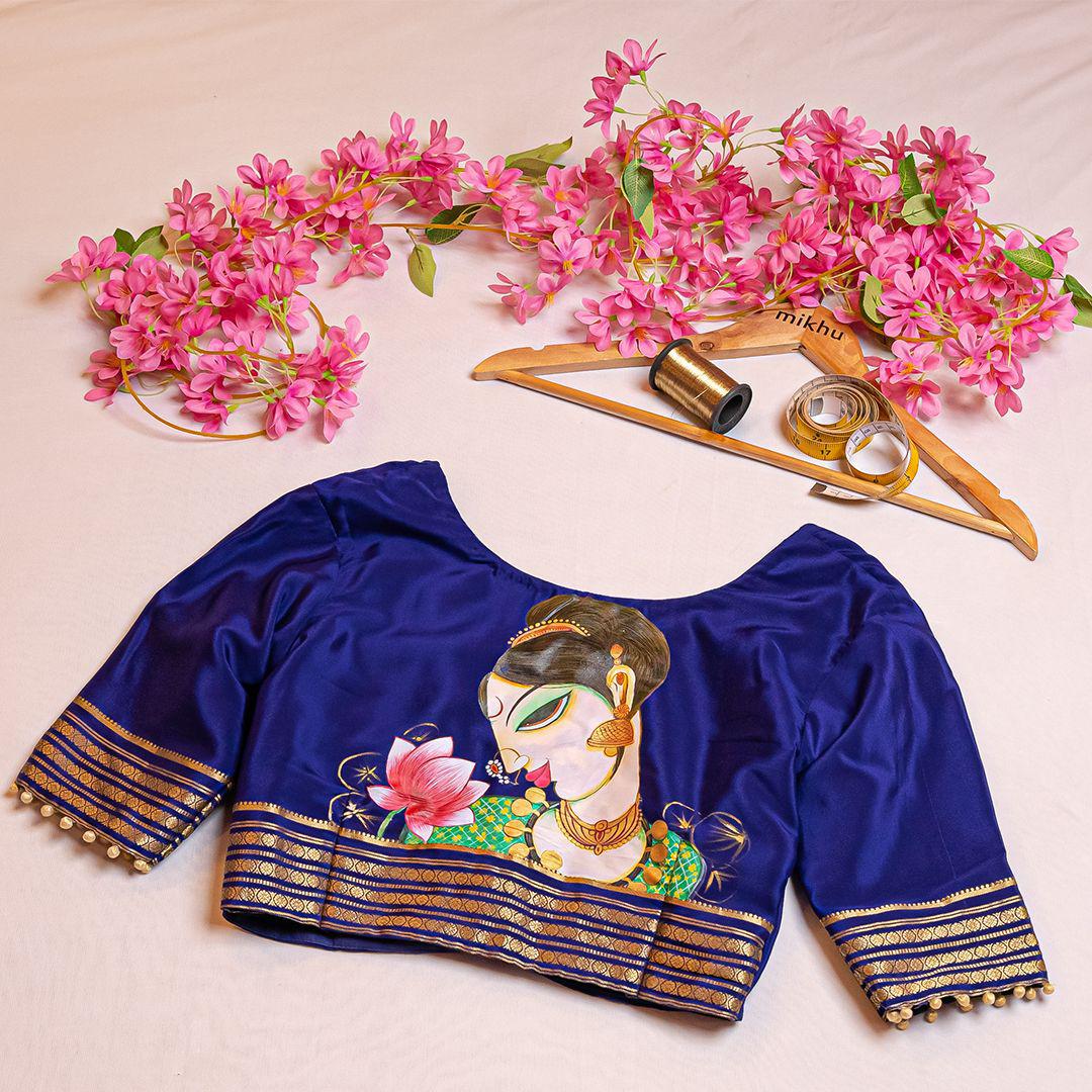 Royal blue pichwai painted blouse