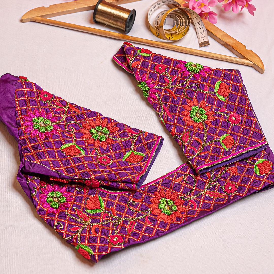 Violet multicolor handwork blouse