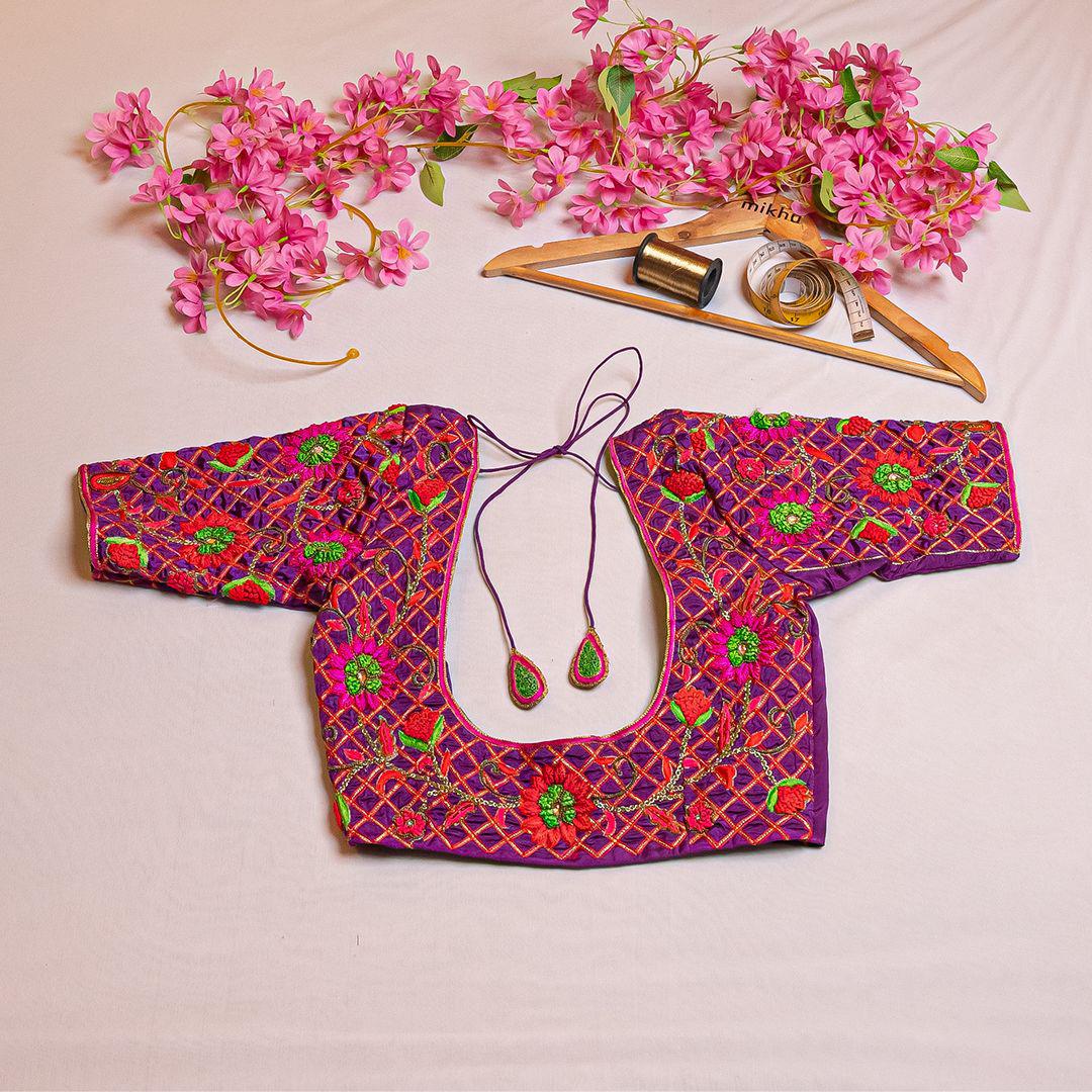 Violet multicolor handwork blouse