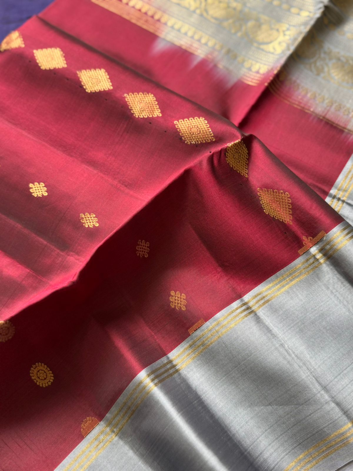 Maroon & Grey Pure Kanchi Silk Saree KS006