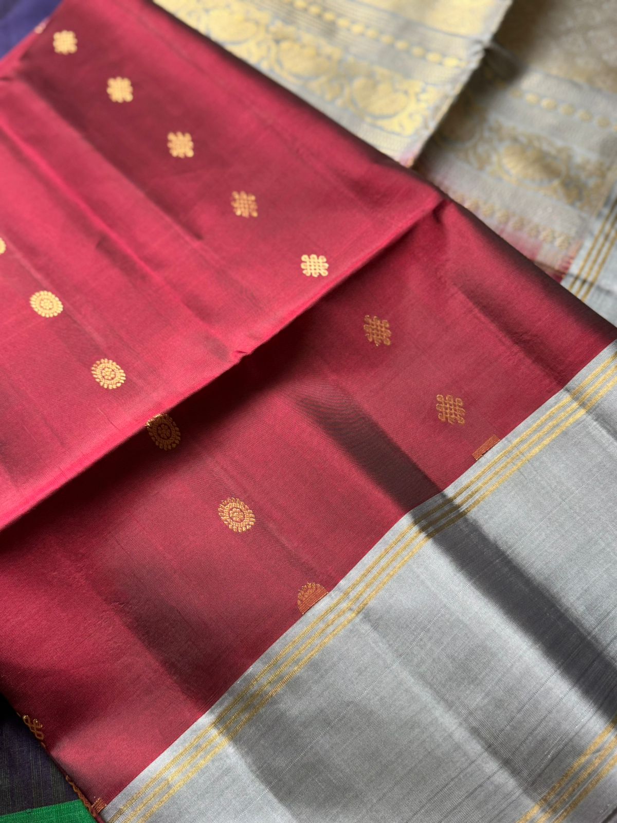 Maroon & Grey Pure Kanchi Silk Saree KS006