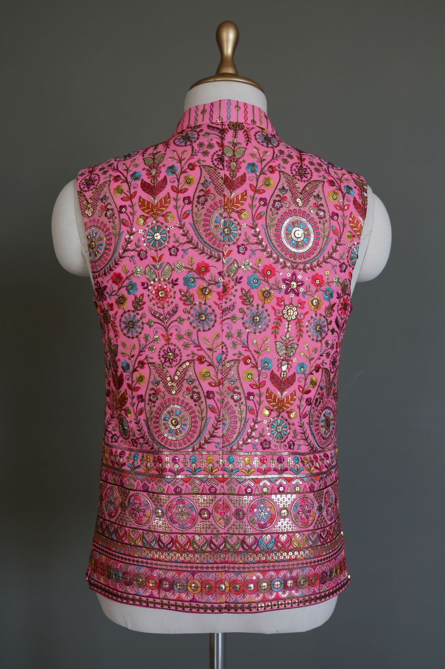 Pink floral embroidered waistcoat MW008