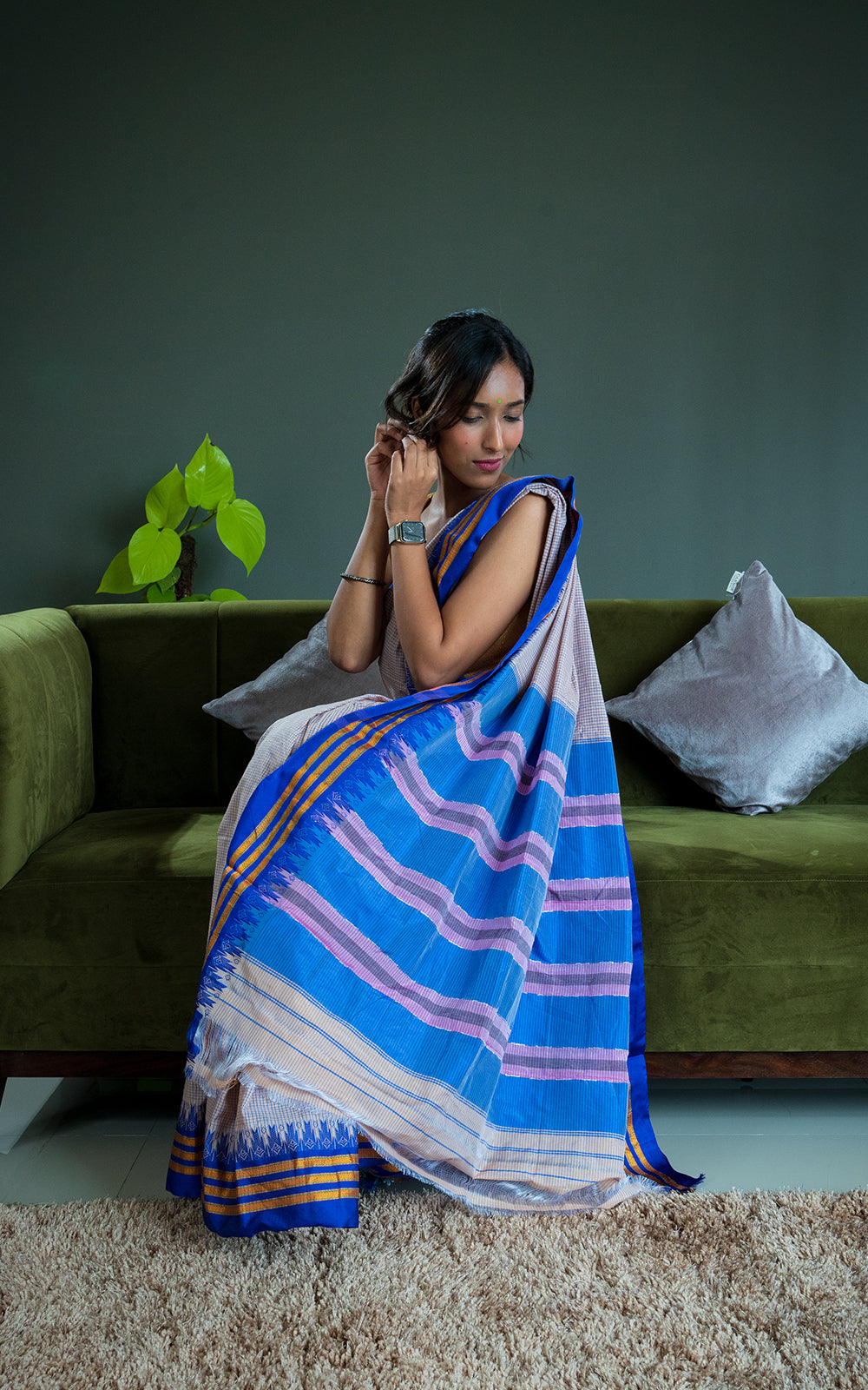 blue bordered ilkal saree
