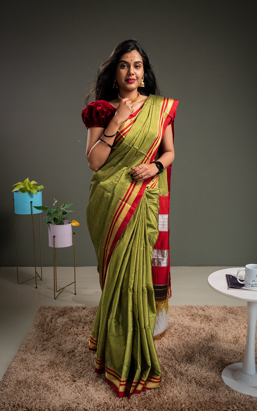 Olive green ilkal saree