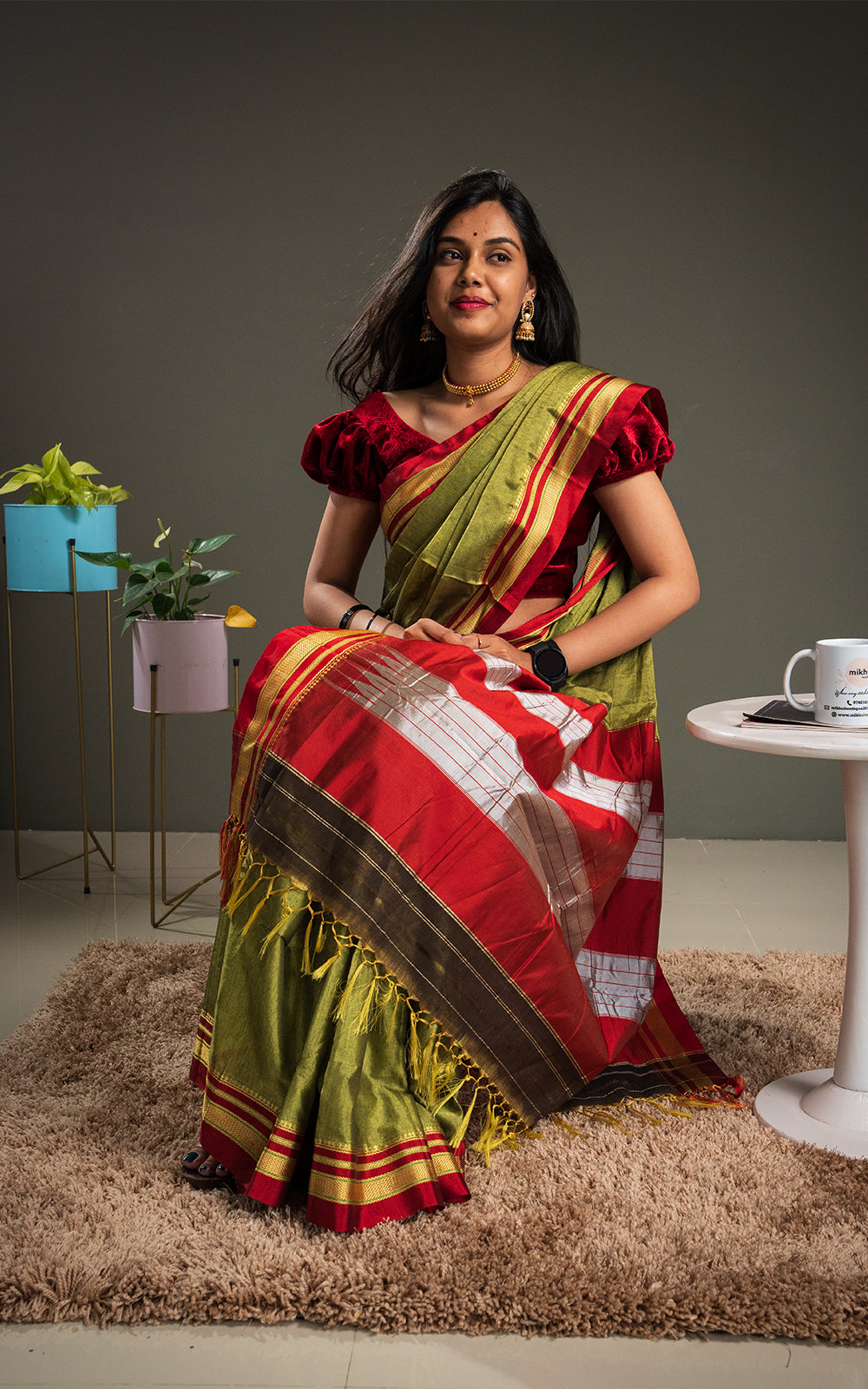 Olive green ilkal saree