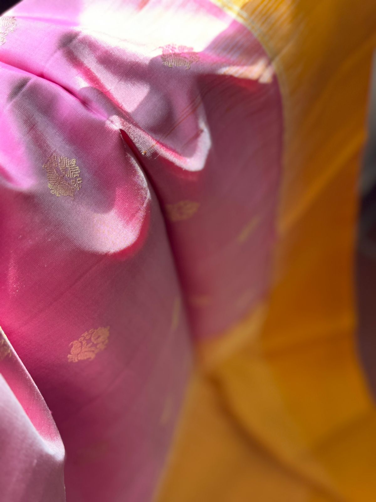 Baby pink & Yellow Pure Kanchi Silk Saree KS004