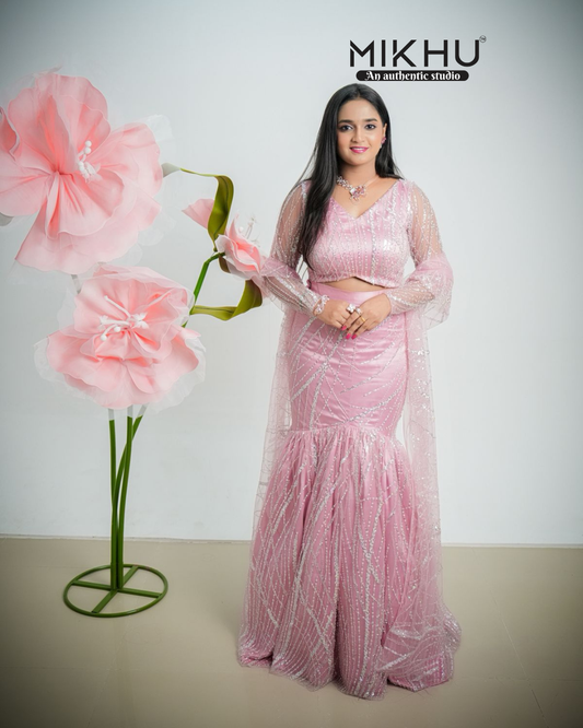 Baby pink mermaid cut lehenga