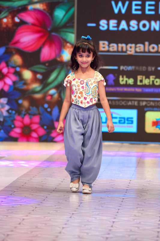 Grey designer kids wear dhoti & top RR005