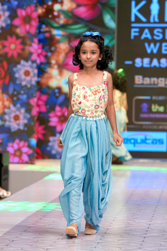 Blue designer kids dhoti& crop top RR006