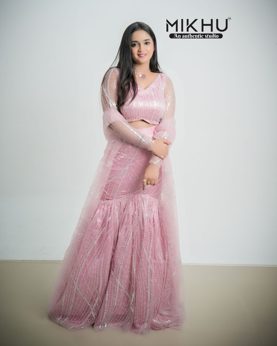 Baby pink mermaid cut lehenga