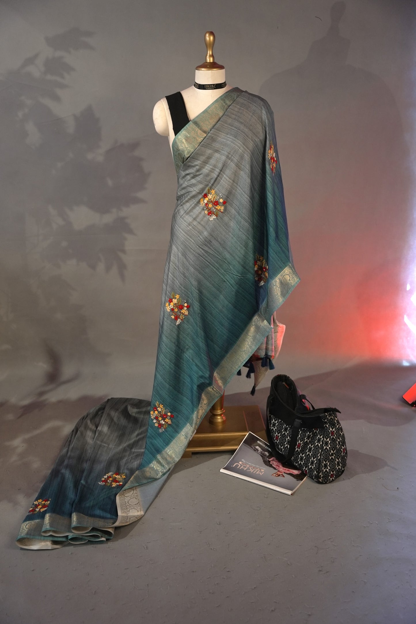 Teal digital printed saree DS008