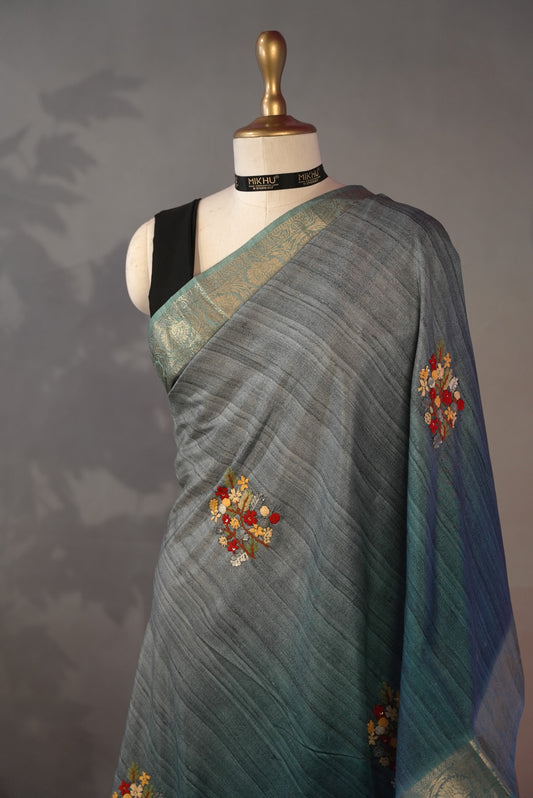 Teal digital printed saree DS008