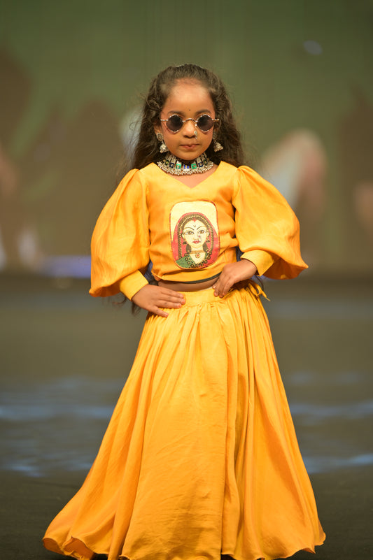 Dark yellow handpainted skirt-top set