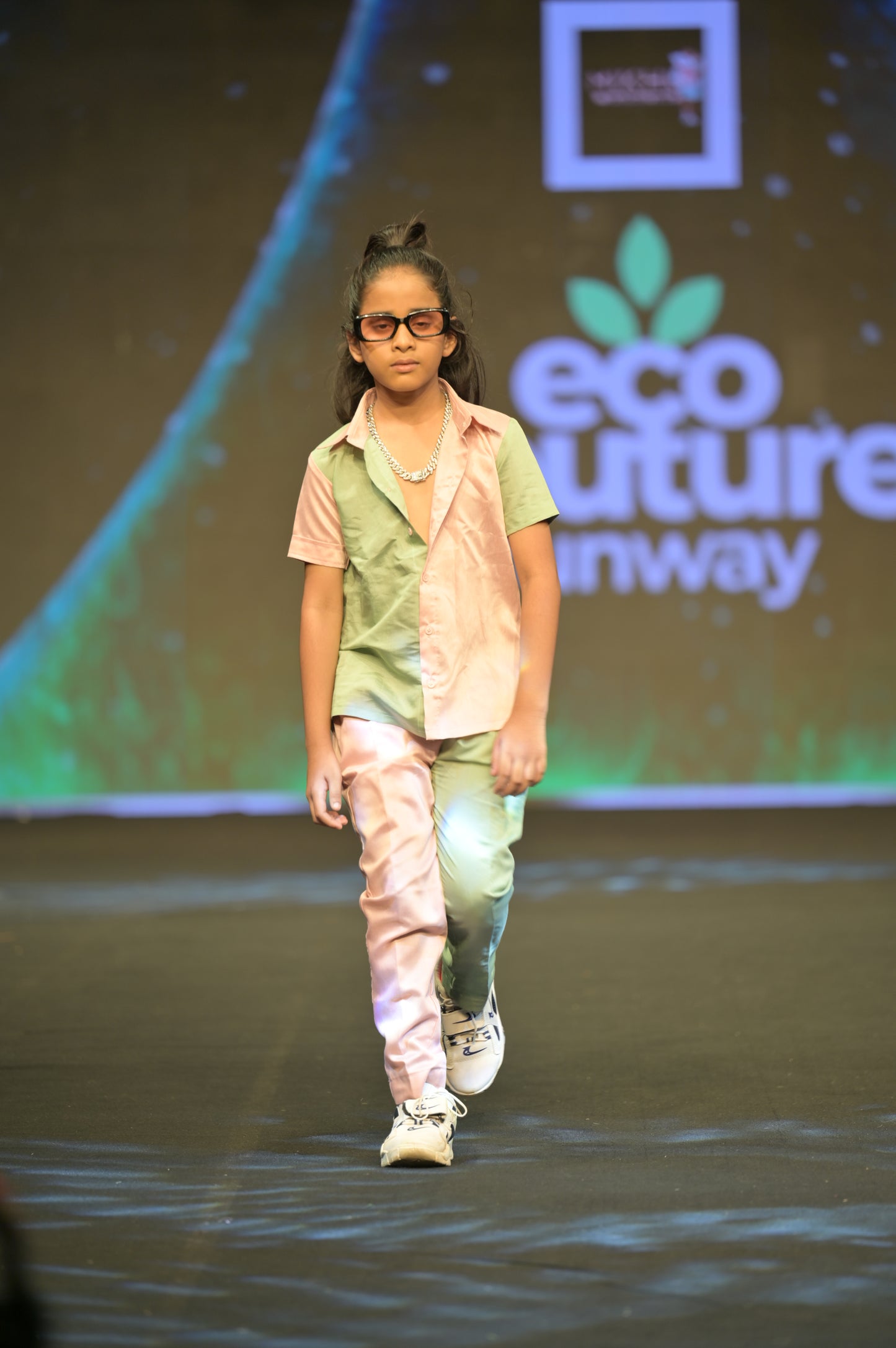 Pastel pink and green trendy shirt-pant set