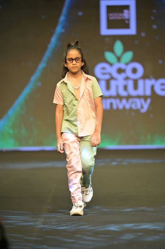 Pastel pink and green trendy shirt-pant set