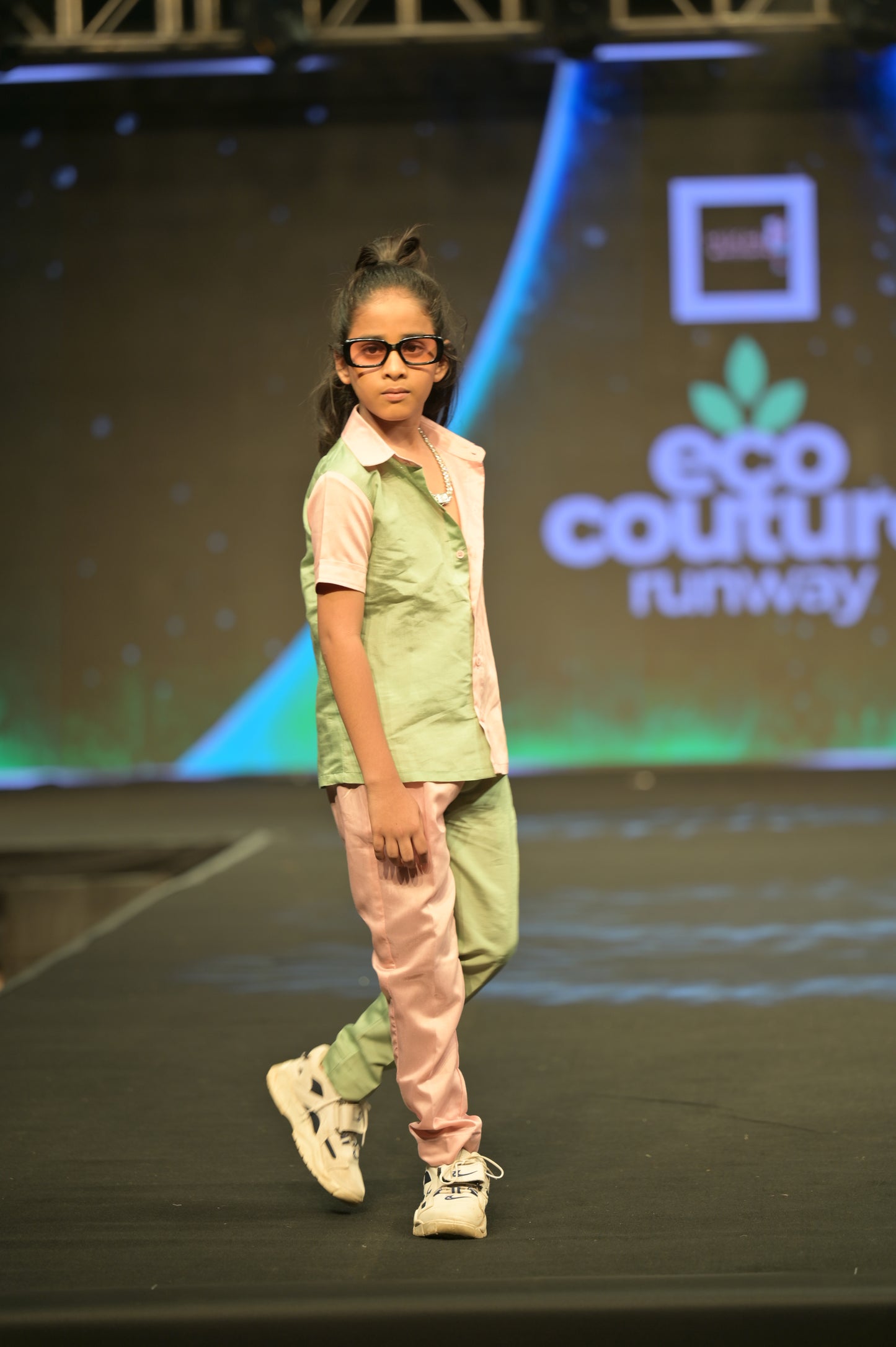 Pastel pink and green trendy shirt-pant set