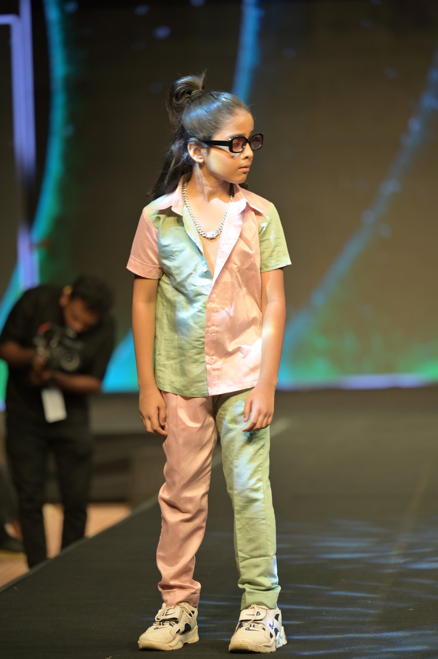 Pastel pink and green trendy shirt-pant set