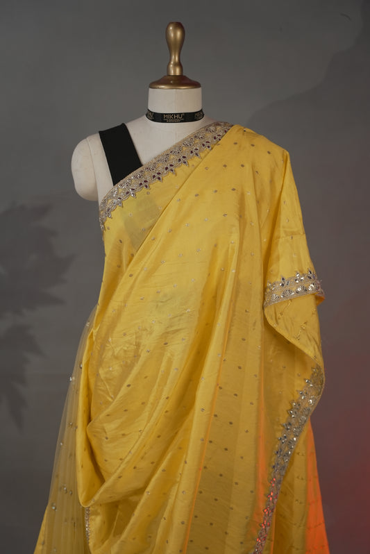 Yellow cotton silk saree DS006